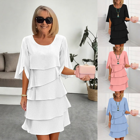 Round Neck Cake Skirt Spliced Dress Women's Clothing