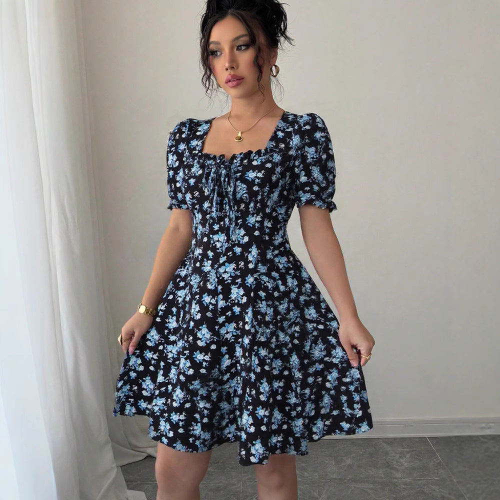 Four-way Stretch Printed Elegant Slim-fit Dress For Women