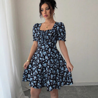 Four-way Stretch Printed Elegant Slim-fit Dress For Women