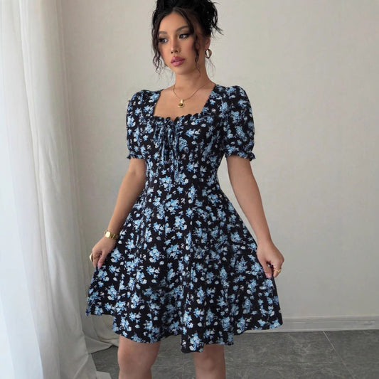 Four-way Stretch Printed Elegant Slim-fit Dress For Women