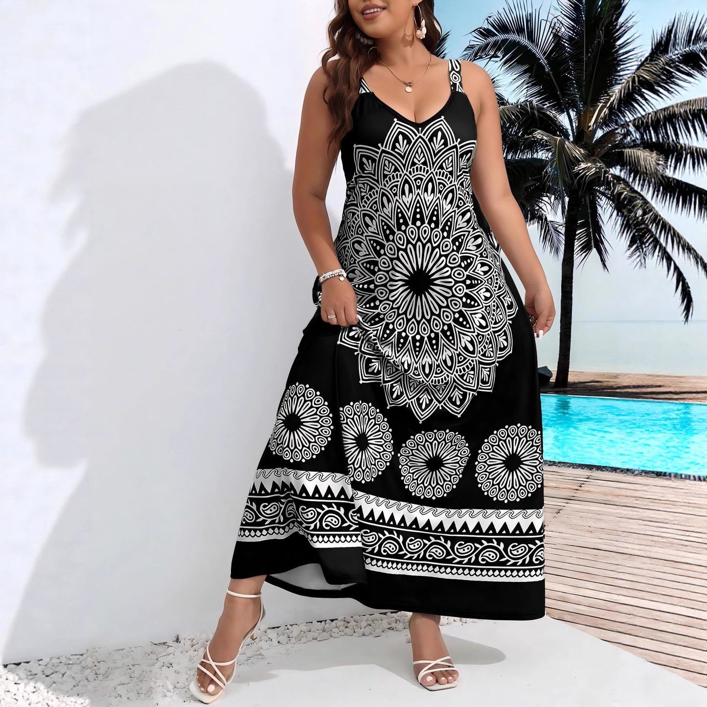 Bohemian Style Beach Floral Print Strapless Loose Dress