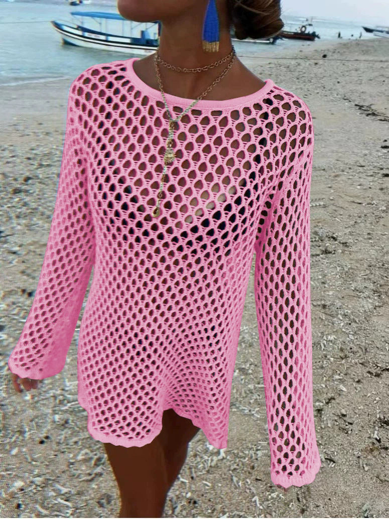 Women's Bikini Hollow Knit Long Sleeve Dress