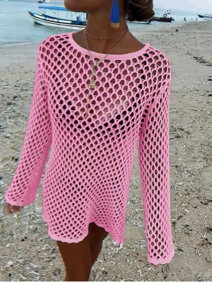 Women's Bikini Hollow Knit Long Sleeve Dress