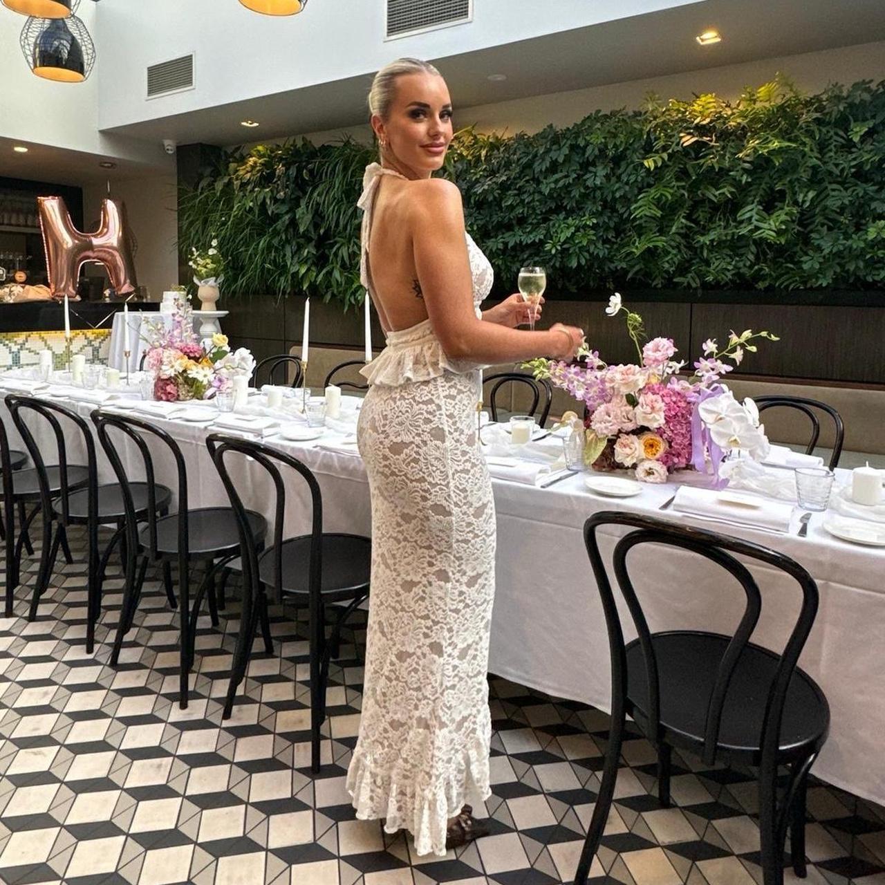 Women's New Sexy Backless Irregular Top With Lace And European-American Skirt Set