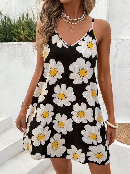 Strapless Printed V-neck Dress Women's Clothing
