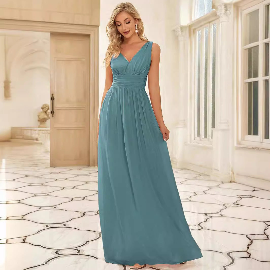 Deep V-neck Plus Size High Waist Evening Dress