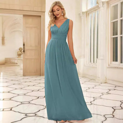 Deep V-neck Plus Size High Waist Evening Dress