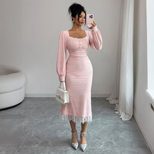 Elegant Button-down Long-sleeve Bodycon Dress For Women