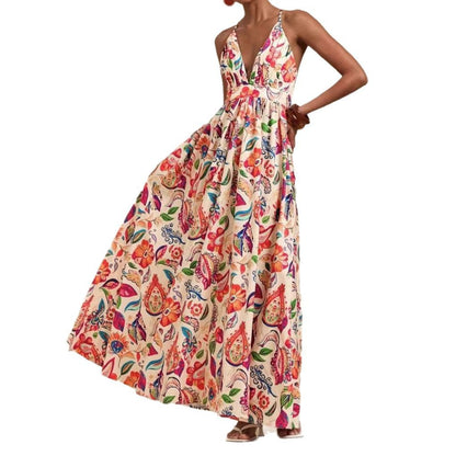 Ethnic Style Sexy Slim-fit Printed Strapless Dress