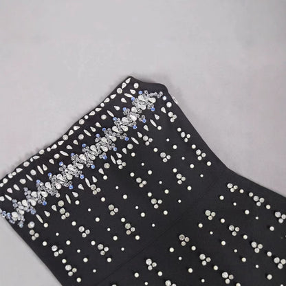 European And American Rhinestone Embellished Strapless Waist-cinching Bandage Dress For Fashionable Evening Banquets