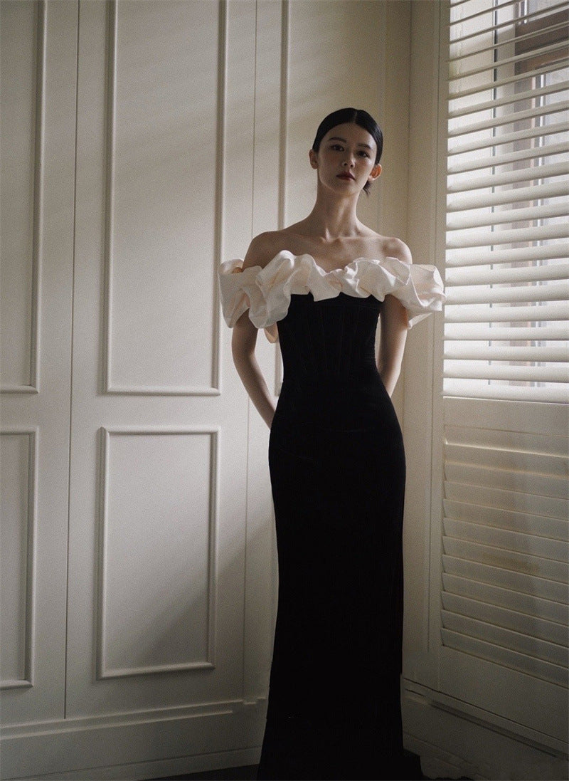 French Satin Evening Dress New Off-shoulder Elegant Fishtail Welcome Dress