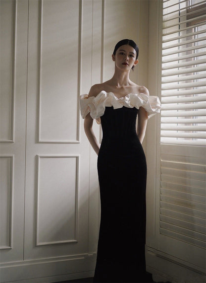 French Satin Evening Dress New Off-shoulder Elegant Fishtail Welcome Dress