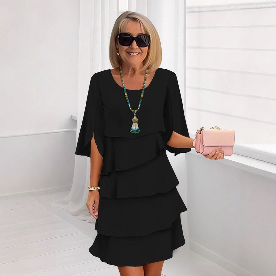 Round Neck Cake Skirt Spliced Dress Women's Clothing