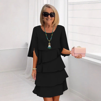 Round Neck Cake Skirt Spliced Dress Women's Clothing