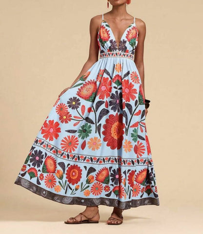 Ethnic Style Sexy Slim-fit Printed Strapless Dress