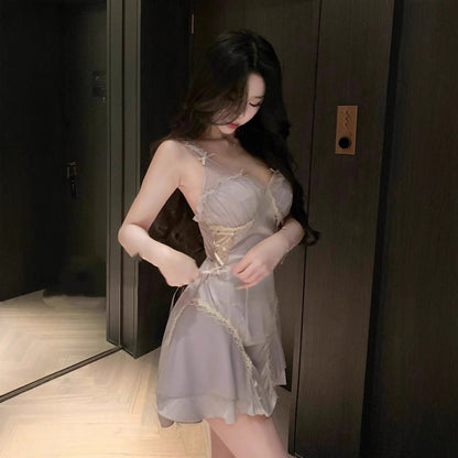 Lace French-style Pure Desire Sexy Deep V-neck Dress With Built-in Bra