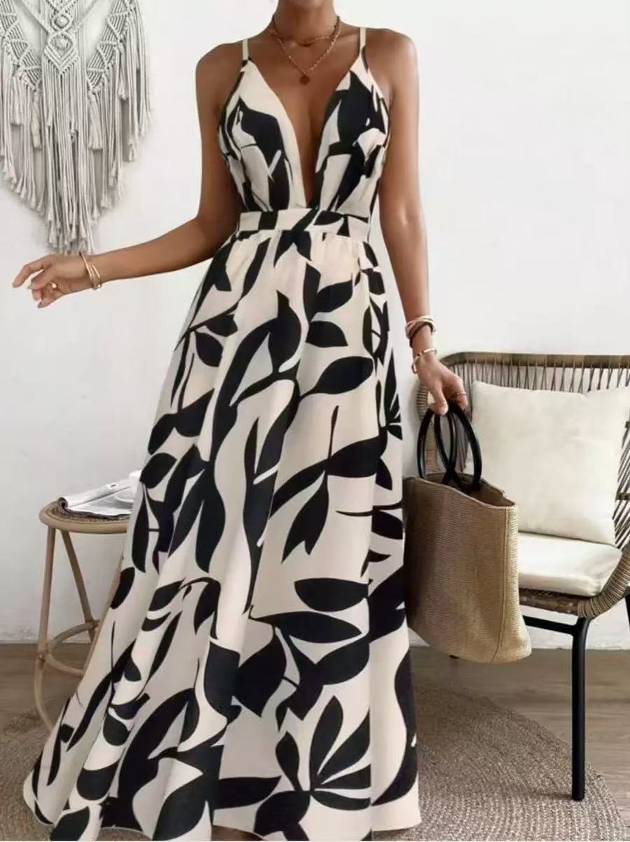 Ethnic Style Sexy Slim-fit Printed Strapless Dress