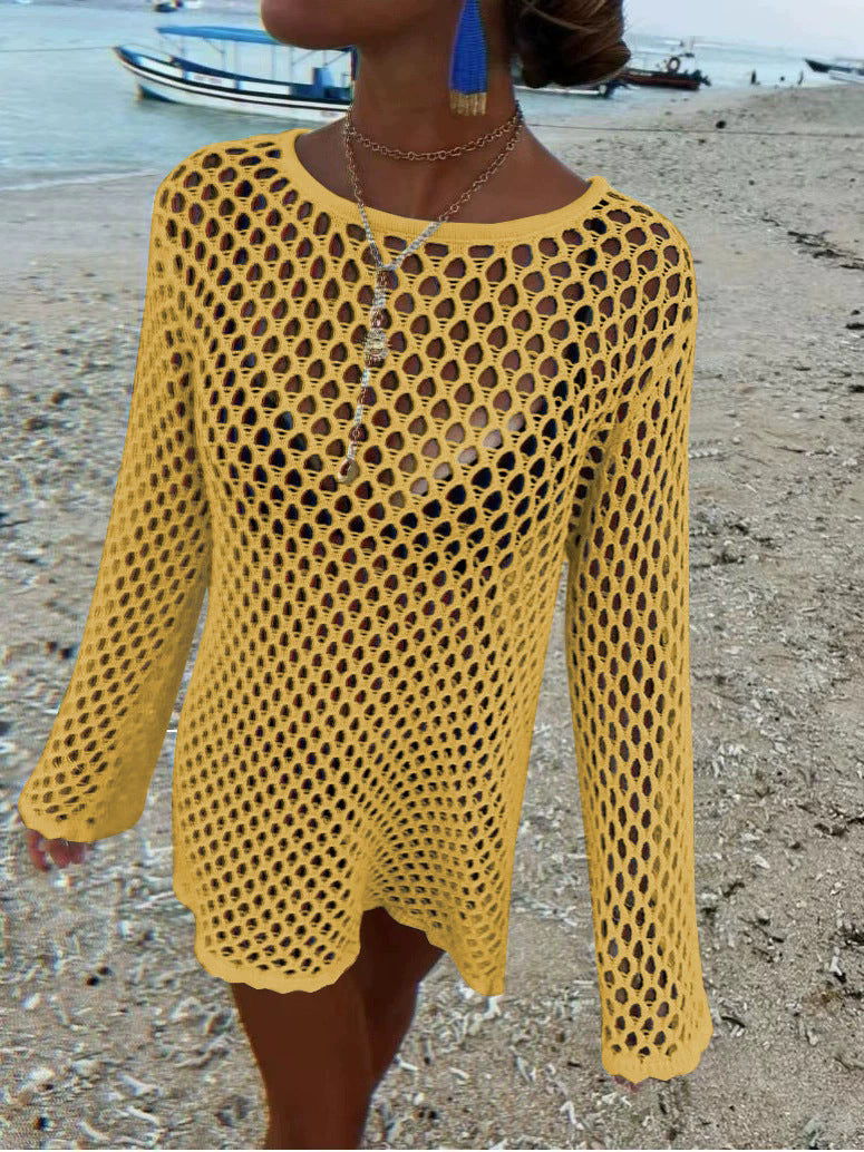 Women's Bikini Hollow Knit Long Sleeve Dress
