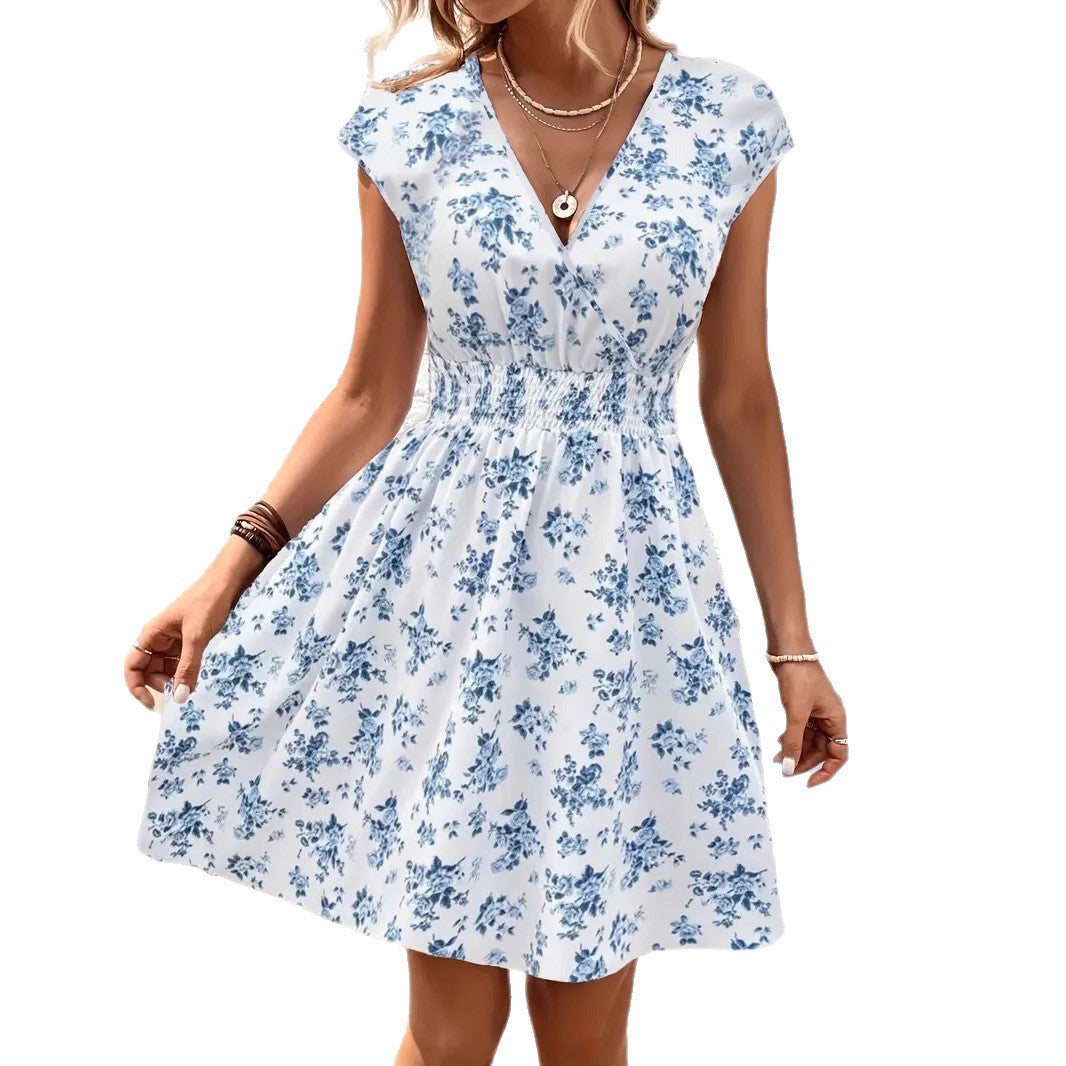 Women's Casual Loose-fit V-neck Floral Dress