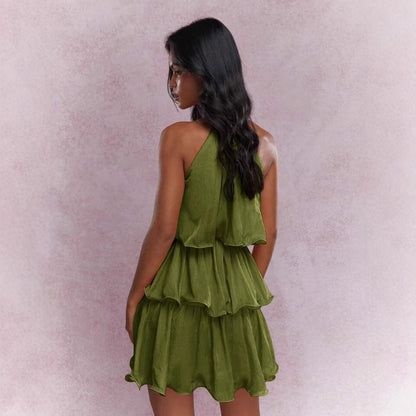 Strapless Sleeveless Sheer Dress With Ruffled Hem And Elegant Design