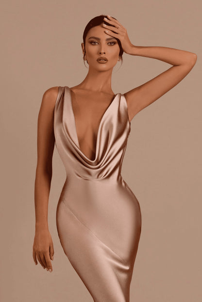 Mermaid Dress Deep V Neck Satin Dress Long Formal Evening Gowns For Women