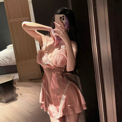 Lace French-style Pure Desire Sexy Deep V-neck Dress With Built-in Bra