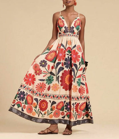 Ethnic Style Sexy Slim-fit Printed Strapless Dress