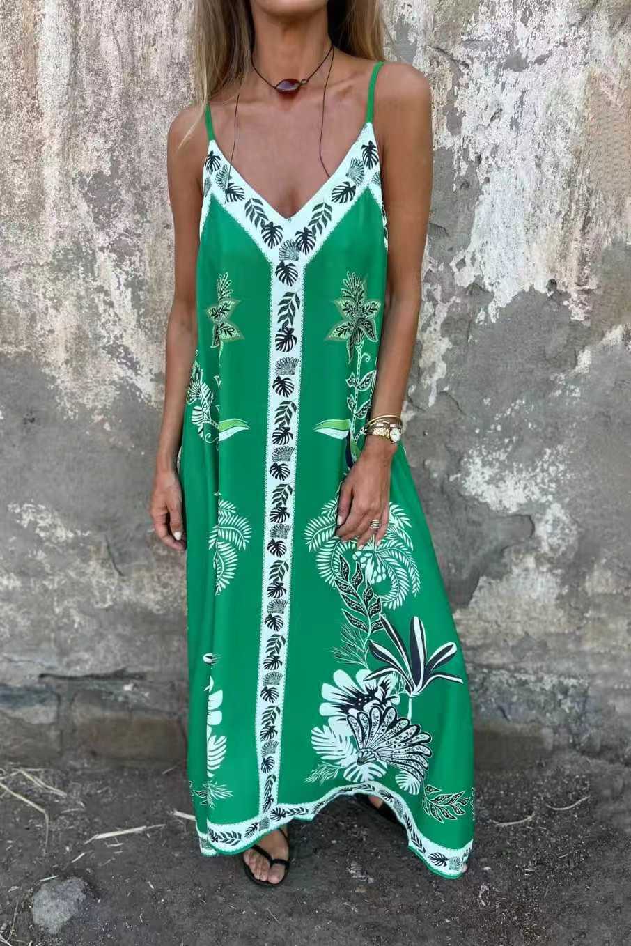 Summer New Arrival European And American Style Retro Minimalist Strap Printed Dress