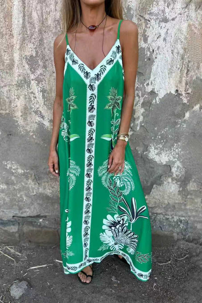 Summer New Arrival European And American Style Retro Minimalist Strap Printed Dress