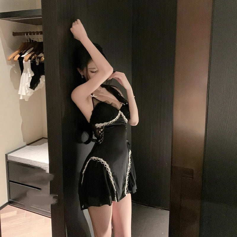 Lace French-style Pure Desire Sexy Deep V-neck Dress With Built-in Bra