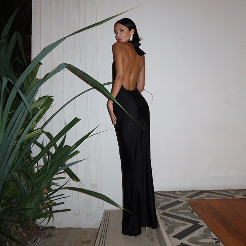 Only Invites Halter Backless Maxi Dress