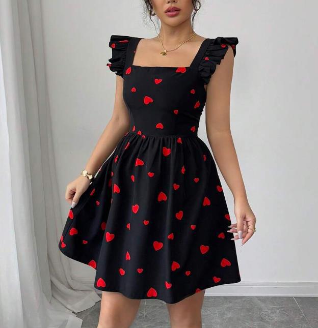 Leopard Print Tie-back Backless Ruffle Hem Dress