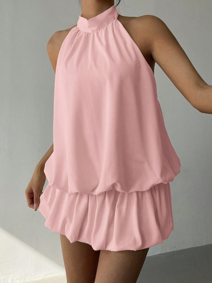 Women's Solid Color Halter Neck Off-Shoulder Dress