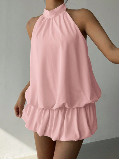 Women's Solid Color Halter Neck Off-Shoulder Dress