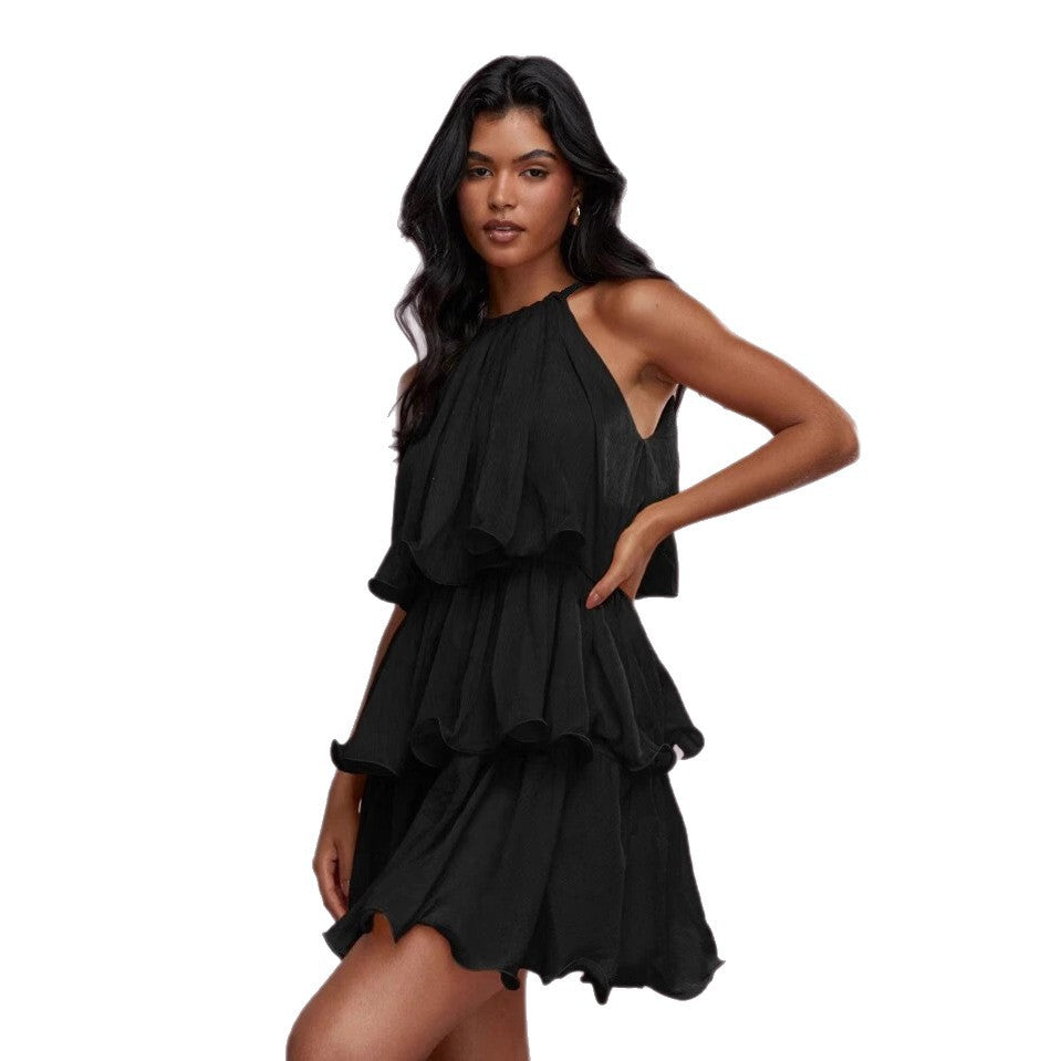 Strapless Sleeveless Sheer Dress With Ruffled Hem And Elegant Design