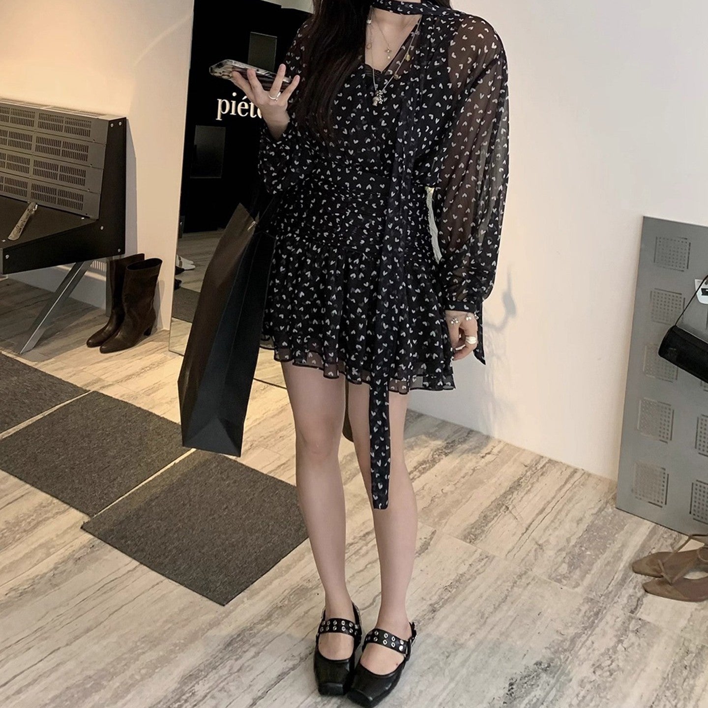 Elegant Waist-cinching Short Skirt French-style Dress For Women