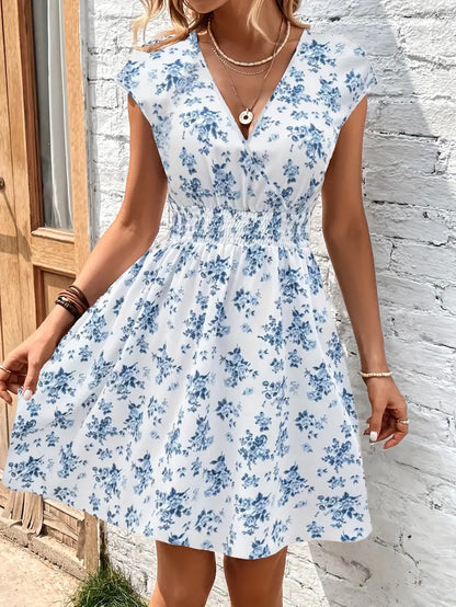 Women's Casual Loose-fit V-neck Floral Dress