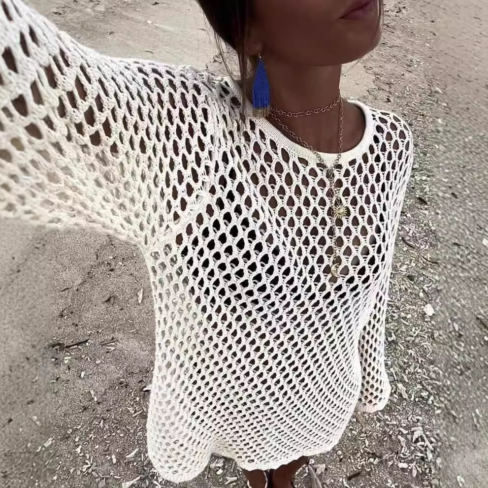 Women's Bikini Hollow Knit Long Sleeve Dress