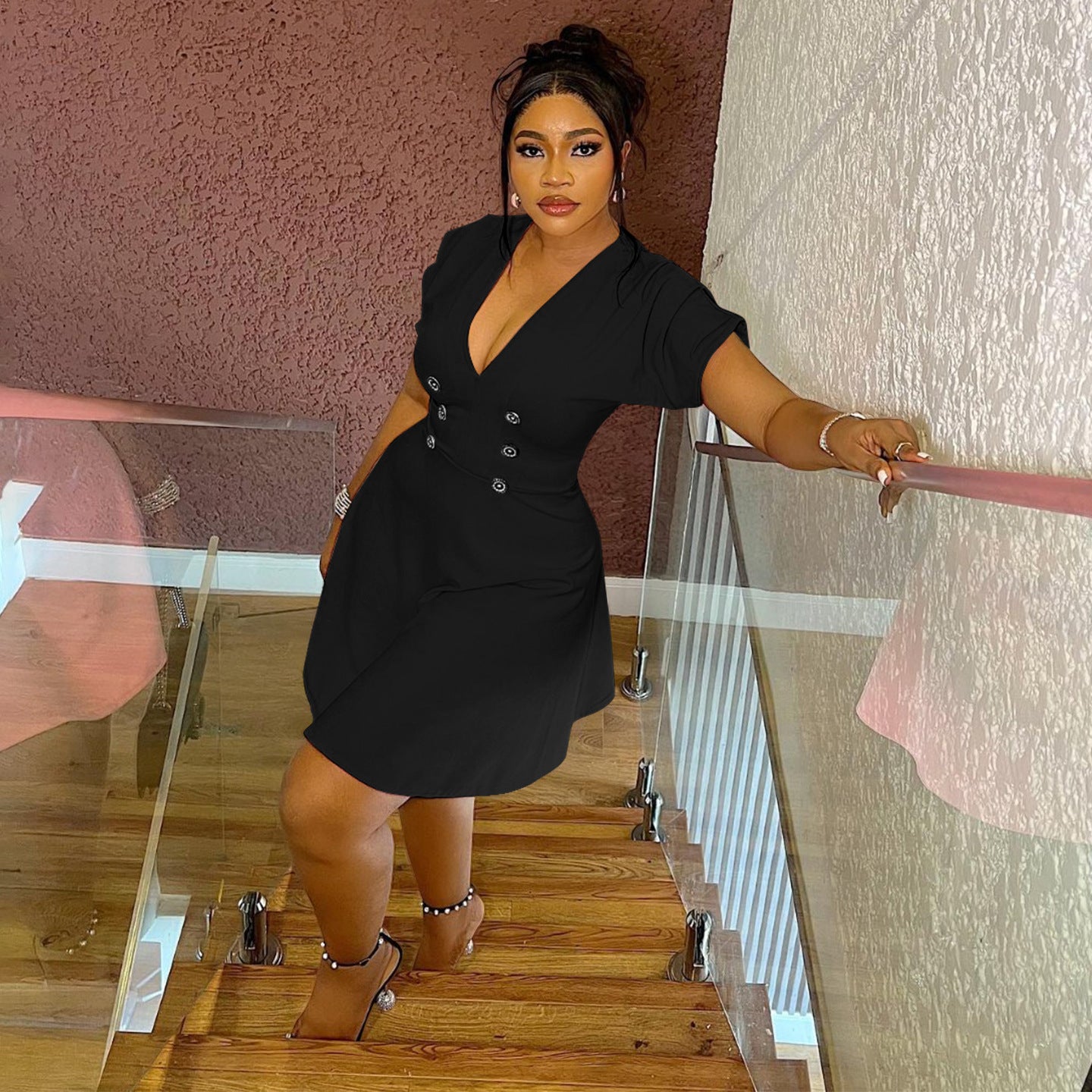 Women's Solid Color Plus-Size Dress