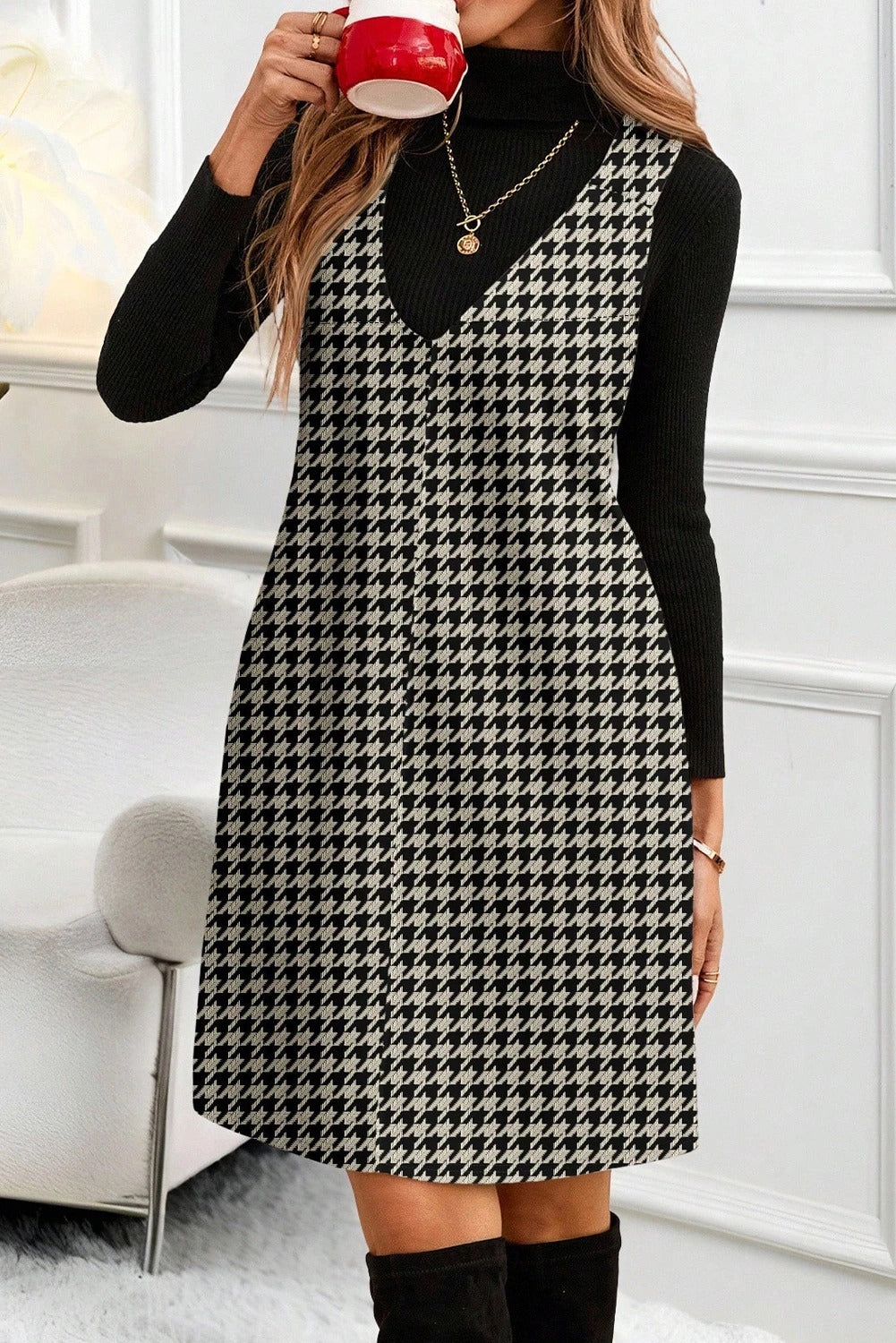 Women's French Design Fashion Retro Plaid Dress