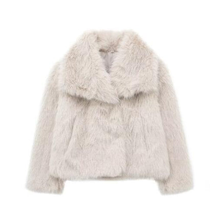 Winter Plush Coat Fashion Warm Thicken Fluffy Lapel Jacket Outwear Casual Long Sleeve Tops Womens Clothing