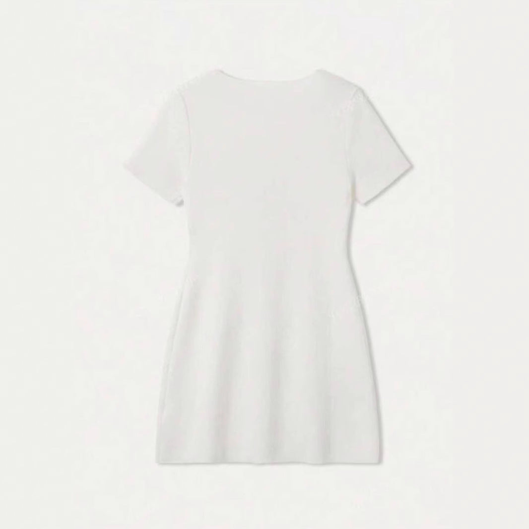 Solid Color Summer Women's Metal Button Knit Dress