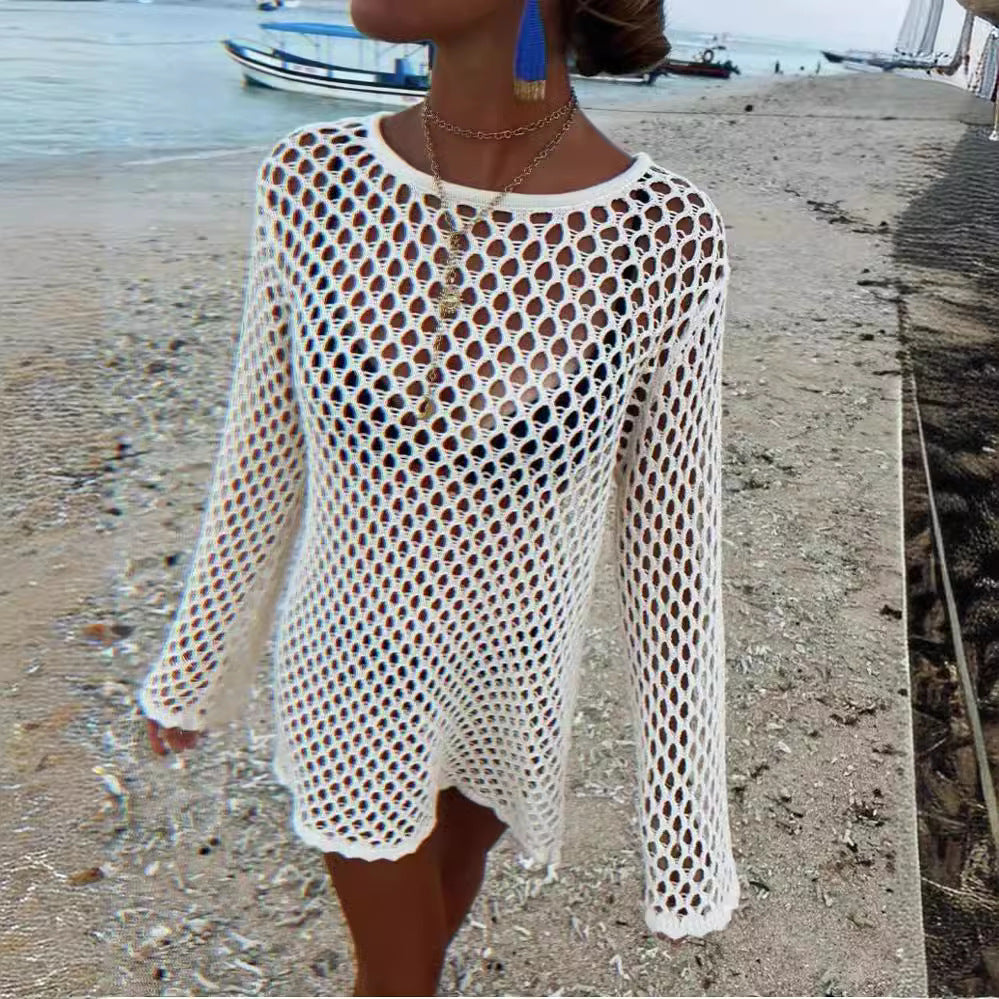 Women's Bikini Hollow Knit Long Sleeve Dress
