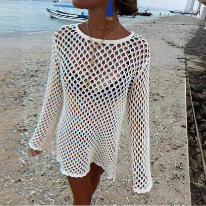 Women's Bikini Hollow Knit Long Sleeve Dress