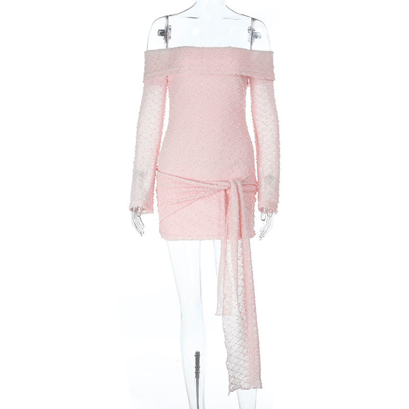 Textured Fabric One-shoulder Tie Dress