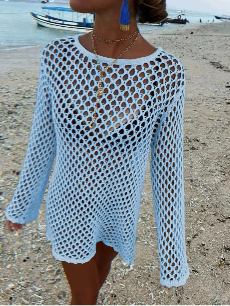 Women's Bikini Hollow Knit Long Sleeve Dress