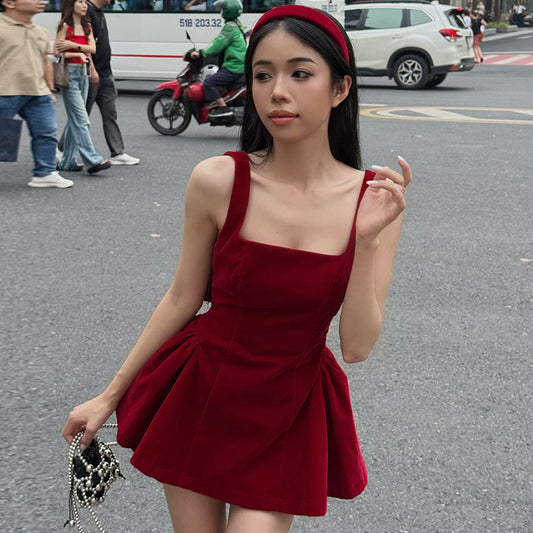 Luxurious Open-back Patchwork Bow-knot Vest Dressstylish High-waisted Figure-hugging A-line Mini Skirt