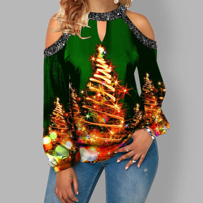 Printed Sexy Off-the-shoulder Plus Size Blouse Lantern Sleeve T