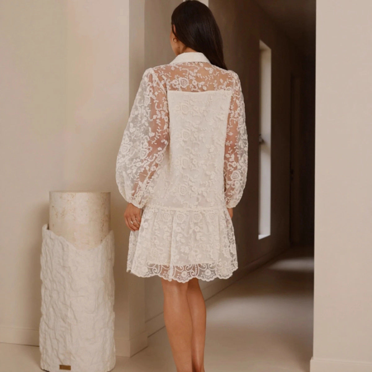 Lace-trimmed Inner Sexy Lace Long-sleeved Dress
