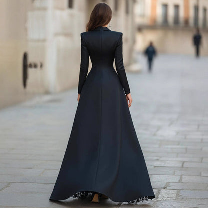 Long-sleeved Suit-collar Lace Patchwork Dress